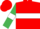 Red, white hoop, emerald green sleeves, white armlets