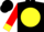 Black,red 'k c' on yellow ball, yellow bands and cuffs on red sleeves