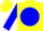 yellow, blue ball, blue sleeves, yellow cap, blue hoops