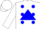 White, green and blue dots in green and blue triangle, white cap