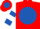 Red, royal blue ball, white 'lhr', royal blue hoops on sleeves