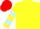 Yellow, light blue hoops on sleeves, red cap