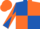 Royal blue and orange (quartered), diabolo on sleeves, orange cap