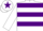 white, purple hoops, star on cap