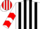 White, red, 'dc', black stripes, red chevrons on sleeves