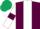 MAROON, WHITE stripe, WHITE sleeves, MAROON armlets, DARK GREEN cap