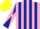 PINK and DARK BLUE stripes, DARK BLUE and PINK diabolo on sleeves, YELLOW cap
