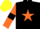 BLACK, ORANGE star, ORANGE sleeves, BLACK armlets, YELLOW cap
