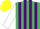EMERALD GREEN and PURPLE stripes, WHITE sleeves, YELLOW cap