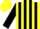 Yellow, black circled 'jr', black stripes on sleeves, yellow cap