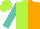 Lime green, orange halves, turquoise sleeves
