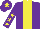 Purple, yellow stripe, purple sleeves, yellow stars, purple cap, yellow star