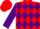 Red, red 'b' in horseshoe on purple diamonds, red and purple diamond sleeves