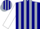 Navy blue and silver stripes, red tie, white sleeves
