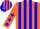 Fluorescent orange, blue stripes, blue stars on sleeves