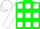 Green, green 'd' on white hexagon, white squares on sleeves, white cap
