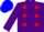 Purple, red spots, blue cap