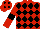 Red and black diamonds, red sleeves, black armlets and diamonds on cap