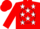 Red, white 'rr' and white stars on navy blue x in white circle, white 'rr' and x in white circle on sleeves