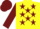 Yellow, burgundy stars, burgundy sleeves, yellow and burgundy cap