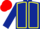 DARK BLUE, yellow seams, red cap