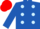 Royal blue, light blue spots, red cap