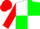 White and green quartered diagonally, red sleeves and cap