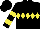 Black, yellow diamond hoop, yellow bars on sleeves