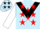 Light blue, black chevron, red stars on white  slvs