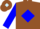 Brown, light blue diamond framed 'r', blue diamond seam on sleeves