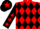 Red and black diamonds, black sleeves, red stars, black cap, red star