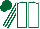 White, dark green seams, striped sleeves, dark green cap