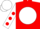 Red, white disc, white sleeves, red spots, white cap
