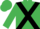 Emerald green, black cross belts