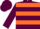 Maroon, orange hoops, maroon cap