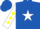 Royal blue, white star of david, white sleeves, yellow diamonds