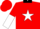 Red, white star, black collar, red and white halved sleeves