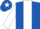 Royal blue, white stripe, sleeves and star on cap