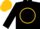 Black, gold 'pg' in gold circle, black and gold cap