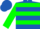 Royal blue, kelly green hoops, kelly green cuffs on sleeves
