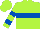 Lime, royal blue belt, royal blue bars on sleeves