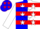 Blue and white halves with red hoops and white stars, red hoops and white stars on blue and white opposing sleeves