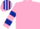Pink, dark blue hooped sleeves, striped cap