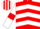 Red, white chevrons, white sleeves, red armlets, red and white striped cap