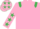 Pink, emerald green epaulets, pink sleeves, emerald green stars, pink cap, emerald green stars