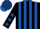 Black and royal blue stripes, black sleeves, royal blue stars, check cap
