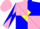 Pink, blue quarters, blue 'rlc' in yellow diamond, pink and blue diagonal quarters