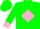 Hunter green, pink 'mt', pink bars, pink diamond stripe and cuffs