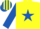 Yellow, royal blue star, royal blue sleeves, yellow armlet, yellow & royal blue striped cap