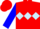 Red, light blue diamond hoop, blue sleeves